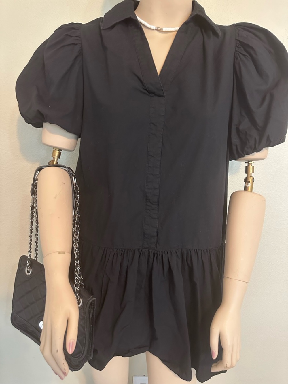 Pinch Black Puff Sleeve Babydoll Mini Dress Large L - Picture 2 of 7